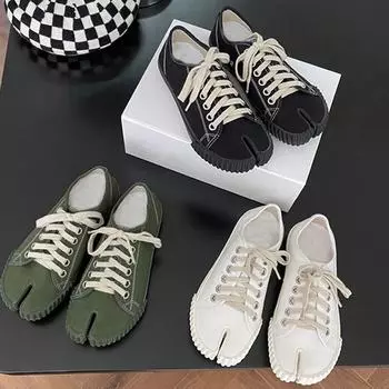 Новые парусиновые туфли-таби на плоской подошве с раздельным носком, женская обувь Мэри Джейн, повседневная обувь, женские туфли со свиными копытами, женские лоферы 35