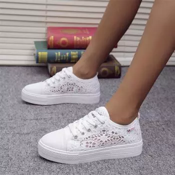 Новые парусиновые туфли, женские летние туфли для папы, женские европейские и американские туфли с кружевной сеткой, большие размеры, маленькие белые туфли 35 белый