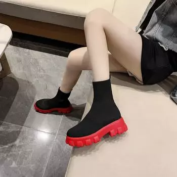 Новые пары носков, обувь женская, на толстой подошве, повседневная, большого размера, сетчатая, красная, трикотажная, короткие ботинки женские, Botas De Mujer, ботильоны женские 35 темно-коричневого