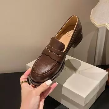 Новые пенни-лоферы женские из натуральной коровьей кожи с круглым носком на толстой подошве на платформе без застежек JK Uniform Dress Pumps Shoes Handmade Size 42 6