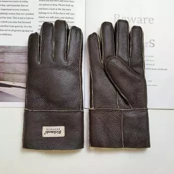 Новые перчатки из овчины, мужские кожаные утолщенные зимние теплые перчатки для улицы с защитой от ветра и холода One Size