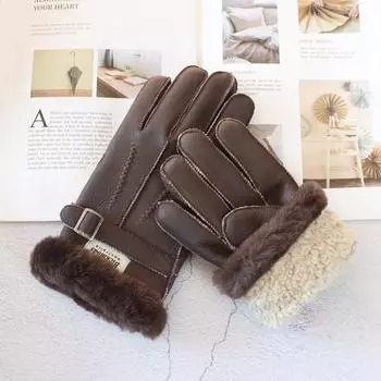 Новые перчатки из овчины, мужские кожаные утолщенные зимние теплые перчатки для улицы с защитой от ветра и холода One Size