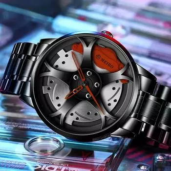 Новые персональные мужские спортивные часы Racing Wheel кварцевые наручные часы со стальным ремешком модные спортивные черные