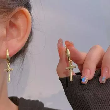 Новые персонализированные серьги-подвески с крестом, модные и минималистичные пряжки для ушей в стиле хип-хоп для мужчин и женщин