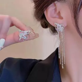 Новые персонализированные серьги с асимметричными полыми цирконами и длинной кисточкой для женщин MousePad Stick it