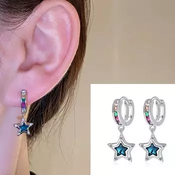 Новые персонализированные синие серьги с пятью звездами и цирконом, модные серьги с разноцветными циркониевыми звездами, изысканный и уникальный дизайн