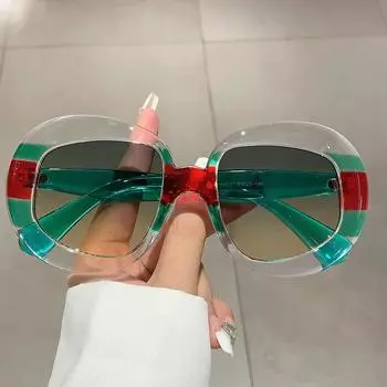 Новые персонализированные солнцезащитные очки в круглой толстой оправе с цветными блоками для уличной фотографии, демонстрирующие тонкий и роскошный темперамент с солнцезащитными очками чёрный