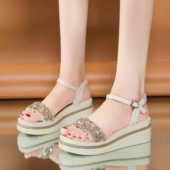 Новые пикантные римские туфли, женские сандалии на танкетке с открытым носком и толстой подошвой, летние модные повседневные элегантные модные туфли на высоком каблуке, НЕТ:8005 35