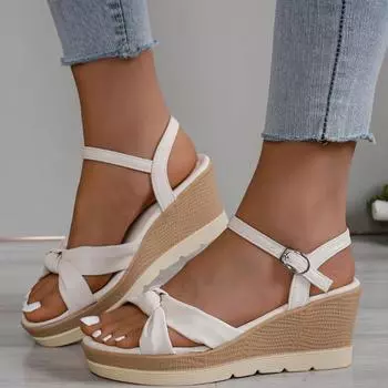 Новые пикантные римские туфли, женские сандалии на танкетке с открытым носком и толстой подошвой, летние модные повседневные элегантные модные туфли на высоком каблуке, НЕТ:516-2 35