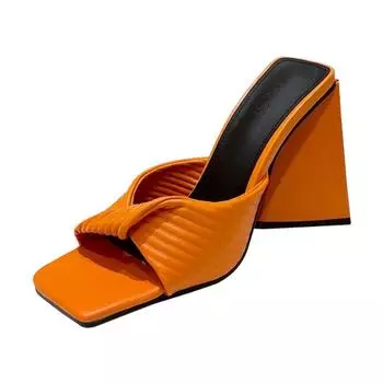 Новые пикантные тапочки на высоком каблуке, женские модные плиссированные женские сандалии с квадратным носком, летние уличные туфли для подиума и вечеринки 35 синий