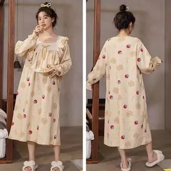 Новые пижамы из чистого хлопка с длинными рукавами для женщин, весна-осень, ночные рубашки большого размера, свободная домашняя одежда для девочек, повседневные ночные рубашки M