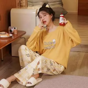 Новые пижамы мужские и женские, одинаковая одежда для сна, хлопковые брюки с длинными рукавами, пуловеры с рисунком для него и для нее, пижамы для сна M