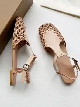 Новые плетеные туфли-сетка на плоской подошве из натуральной кожи, ретро, с квадратным носком, Мэри Джейн, римские туфли с задним ремешком, черные, коричневые, туфли на низком каблуке 34