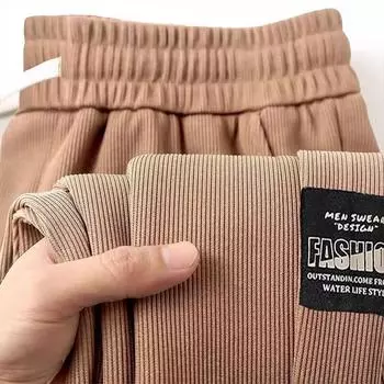 Новые плиссированные брюки-джоггеры премиум-класса с драпировкой, свободные, прямого кроя, летние тонкие мужские повседневные брюки из ледяного шелка M коричневый