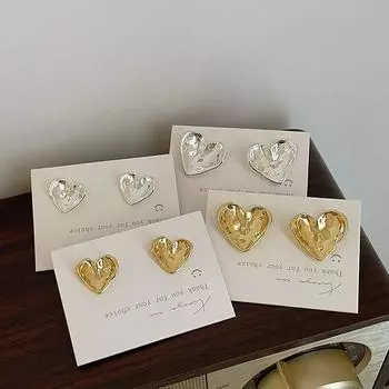 Новые плиссированные серьги-гвоздики, винтажные серьги-сердечки, золотые, серебряные, женские, повседневные ювелирные изделия, аксессуары, подарки, Y2K, корейские серьги small золотой