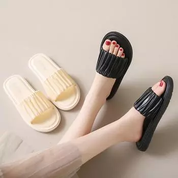 Новые плиссированные тапочки женские летние модные повседневные модные толстые нескользящие пляжные классные тапочки 36/37 чёрный