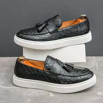 Новые плоские кожаные туфли мужские туфли для скейтбординга классические повседневные туфли модные туфли с кисточками праздничная обувь деловая офисная обувь высокого качества 38 чёрный