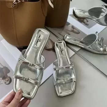 Новые пляжные туфли с открытым носком, модные тапочки с двойным бантом, женские тапочки на плоской подошве, женские сандалии, большой размер 43, Zapatos 35 чёрный