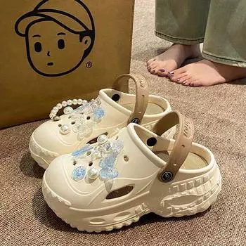 Новые пляжные туфли со съемным толстым дном, женские нескользящие бабочки, наружная одежда, увеличивающая высоту тапочек EVA Baotou 36-37 белый