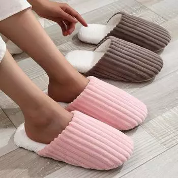 Новые плюшевые хлопковые тапочки 2024 года для пар, мягкие и дышащие зимние тапочки с нескользящей подошвой, тихие для дома 36-37 розовый