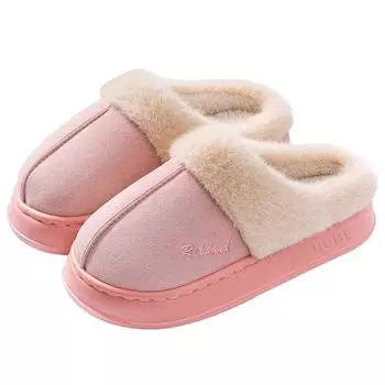 Новые плюшевые хлопковые тапочки: Женские домашние тапочки из нескользящего меха на осень/зиму 2024 года — уютные и теплые для мужчин и пар. 38-39 fits 37-38