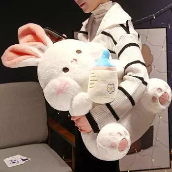 Новые плюшевые игрушки Kawaii Bunny, милый кролик с бутылочкой молока, умиротворяющие куклы, хороший подарок на день рождения и день святого Валентина для детей и девочек 35cm белый