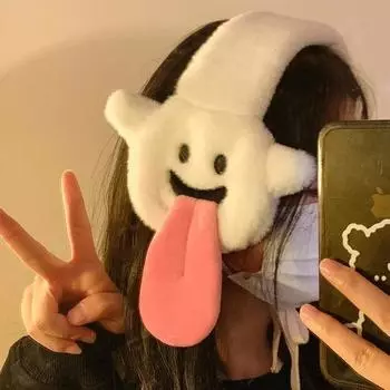 Новые плюшевые наушники с изображением персонажей мультфильмов и забавным языком, осенне-зимние теплые наушники для защиты ушей с веревкой для девочек, милые подарки на день рождения