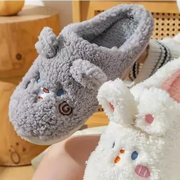 Новые плюшевые тапочки с героями мультфильмов, женские зимние домашние тапочки с нескользящей мягкой подошвой из хлопка, удобные тапочки для родов розовый