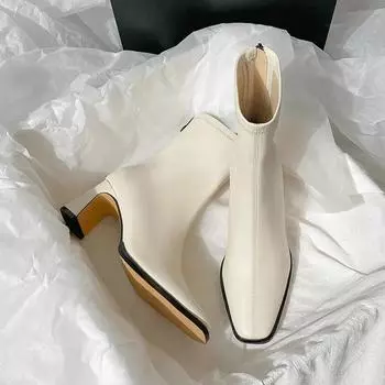 Новые плюшевые толстые французские ботильоны на высоком каблуке, женские осенне-зимние модные короткие сапоги с квадратным носком и молнией сзади 34