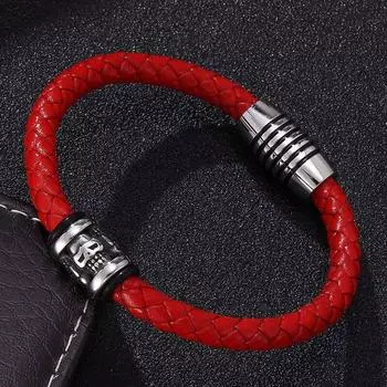 Новые подлинные красные плетеные кожаные браслеты для мужчин, модные браслеты-манжеты из нержавеющей стали с застежкой, женские ювелирные изделия, подарок 165mm красный