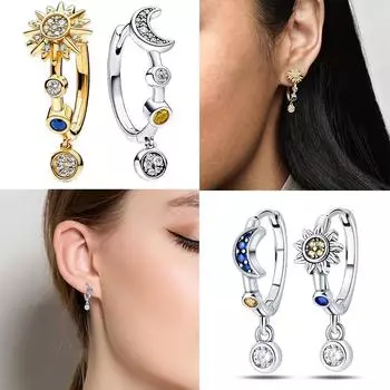 Новые подлинные серьги из стерлингового серебра S925, двухцветные сверкающие солнечные серьги для женщин, ювелирные изделия на день рождения, подарок BTE167