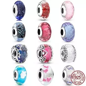Новые подвески из муранского стекла, бусины из стерлингового серебра 925 пробы, подходят для милого модного браслета, ожерелье, ювелирные изделия своими руками, ювелирные изделия для женщин, подарок
