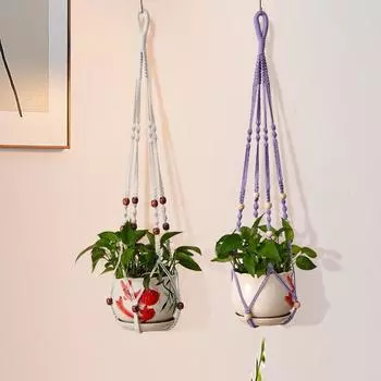 Новые подвесные цветочные горшки ручной работы Хлопковые веревки Садовые цветочные горшки Подвесные корзины Сетчатые карманы ручной работы Главная чёрный