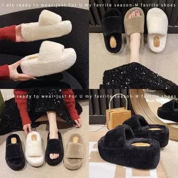 Новые полиуретановые легкие однотонные пушистые тапочки женские утолщенные модные 8 см мягкие домашние пушистые тапочки 34
