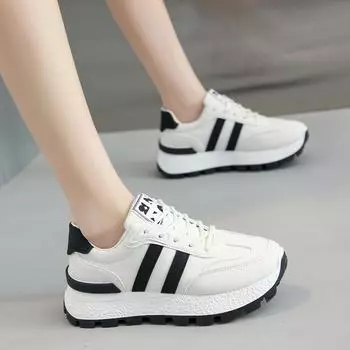 Новые полосатые большие женские туфли на толстой подошве, маленькие белые туфли на шнуровке спереди, низкие повседневные спортивные кроссовки с низким берцем 37 белый