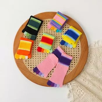 Новые полосатые детские носки для девочек и мальчиков от 2 до 10 лет, повседневные спортивные носки, дышащие носки с пятью пальцами, детские носки для малышей M чёрный