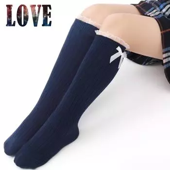 Новые полосатые хлопковые носки, носки для девочек, носки-трубочки с бантом, носки выше колена, милые дышащие детские носки 3-10years old