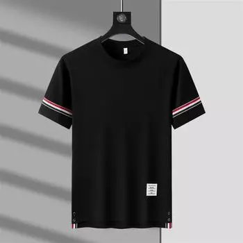 Новые полосатые мужские и женские летние футболки с короткими рукавами в полоску. Новые футболки с круглым вырезом для молодежи и людей среднего возраста, повседневные топы с половиной рукавов. M белый