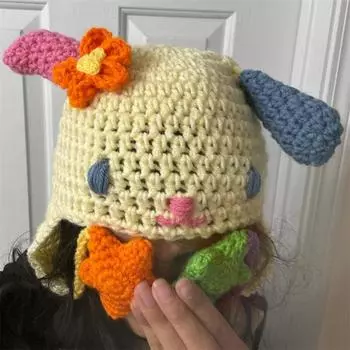 Новые полосатые штаны ручной работы, связанные крючком, длинные уши и шарики, забавная клоунская шапка для взрослых Adult 57-59cm