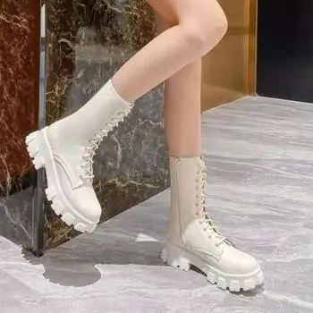 Новые полусапоги женские осенне-зимние модные женские ботинки челси на шнуровке с застежкой-молнией спортивные туфли на платформе и каблуке для женщин 35 чёрный