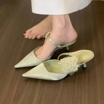 Новые полутапочки баотоу в китайском стиле с цветочным принтом, женская обувь 2025 года, новая верхняя одежда на весну и лето, полуподдерживающие одинарные туфли 35 зелёный