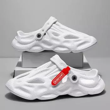 Новые полые туфли с отверстиями, летняя одежда, дышащие тапочки с капюшоном, нескользящие пляжные сандалии двойного назначения, обувь для пары 39 чёрный