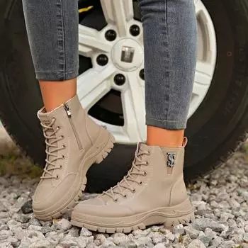 Новые популярные модные однотонные универсальные женские ботинки с застежкой-молнией и круглым носком на толстом каблуке 36