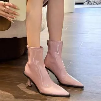 Новые популярные модные универсальные удобные однотонные женские сапоги с острым носком на шпильке для верхней одежды 35