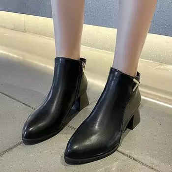 Новые популярные модные женские ботинки на высоком каблуке, повседневные женские туфли на высоком каблуке, весенние женские туфли с острым носком и боковой молнией, офисные туфли на высоком каблуке 35