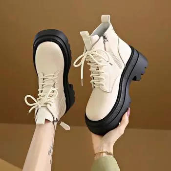 Новые популярные однотонные универсальные женские ботинки, удобная верхняя одежда, профессиональные женские ботинки со шнуровкой и пряжкой 35