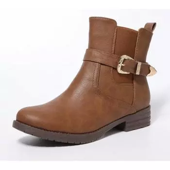 Новые Популярные Ретро Ботильоны на Щиколотке с Ремешком и Пряжкой Женские На Низком Каблуке Коричневые Ботильоны на Платформе Кожаные Женские Осенние Ботильоны с Боковой Молнией 35