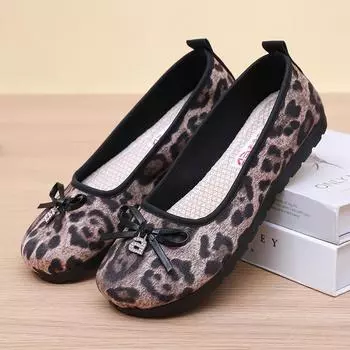 Новые популярные туфли с леопардовым принтом и бантом, квадратная голова, плоский каблук, удобные мягкие туфли с низким каблуком, универсальные туфли с мягкой подошвой, не уставшие 35 темно-коричневого