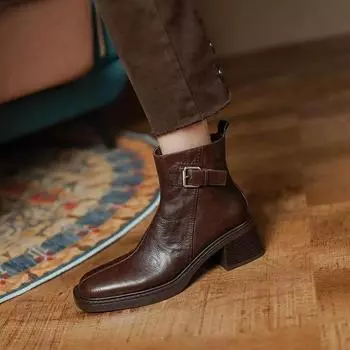 Новые популярные весенние и осенние женские ботинки с квадратным носком и боковой молнией, модные ботинки, однотонная профессиональная верхняя одежда 35