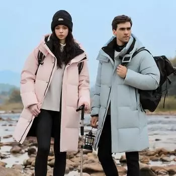Новые популярные зимние куртки, пуховики для пар, стильная и облегающая верхняя одежда для мужчин и женщин, средней длины, сохраняющая тепло и защищающая от холода M